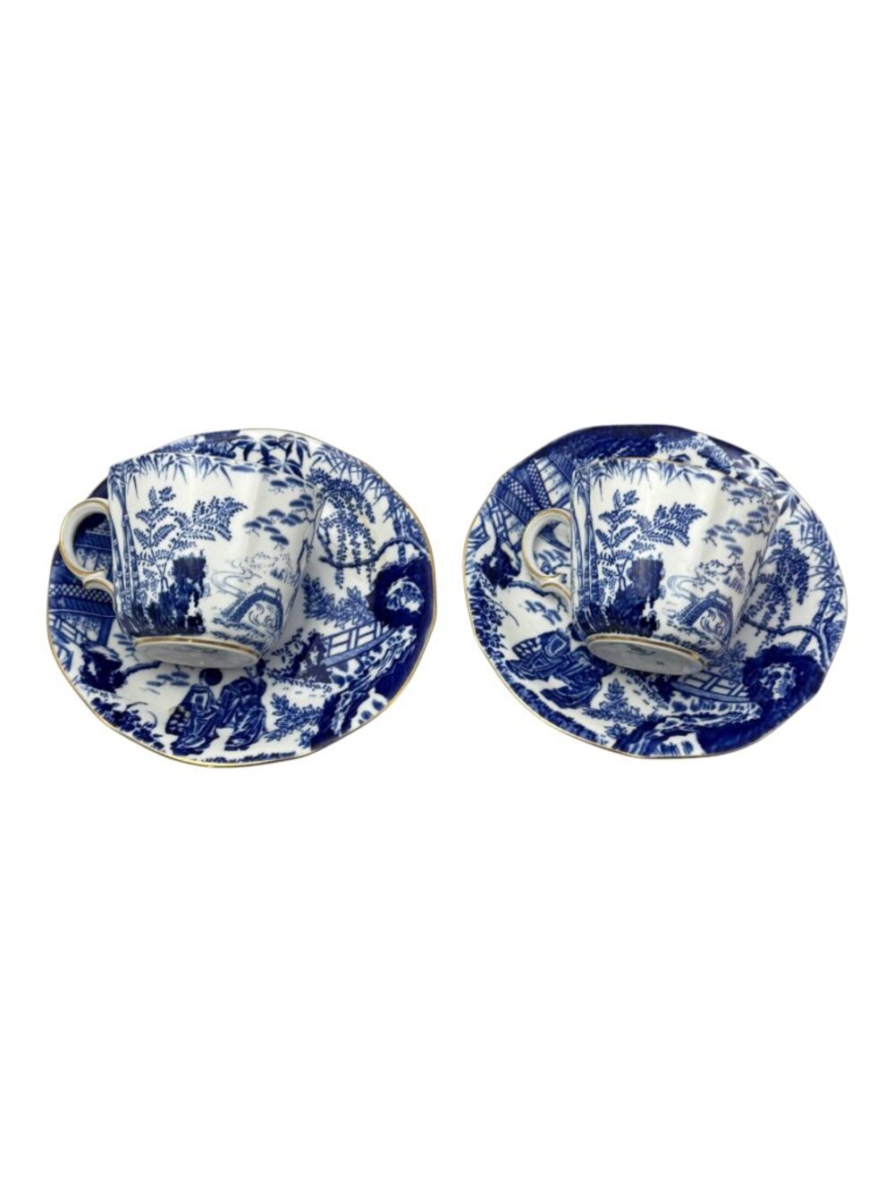 Royal Crown Derby Blue Mikado Fine Bone China Cup Saucer Lot 2 Gilt UK 1929 -31